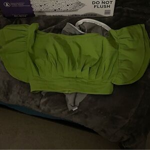 L'Academie Lime Green Off-Shoulder Blouse